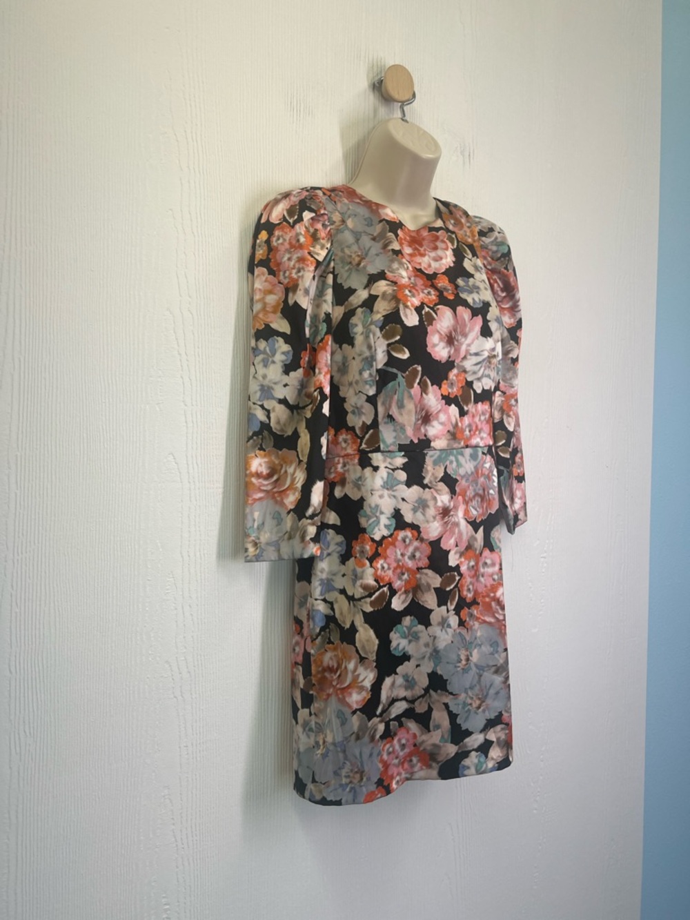 Zara - Colorful Floral Print Quarter Puff Long Sleeves Mini Dress Size Medium - Picture 3 of 10